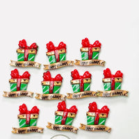 Christmas Gift Box Happy Holidays Red Bow Flatback Cabochons Decoden Charm 10 pcs