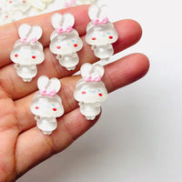 Japanese TV Cartoon Anime Character Kawaii Transparent White Dog Puppy Long Ears with Bow Flatback Cabochons Decoden Charm 10 pcs