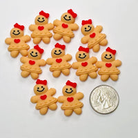 Gingerbread Woman With Heart Bow Christmas Holiday Flatback Cabochons Decoden Charm 10 pcs
