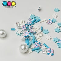 Christmas Holiday Snowflakes Rhinestone Gifts Blue White Confetti Pearl Beads Fake Clay Sprinkles Decoden Fimo Jimmies