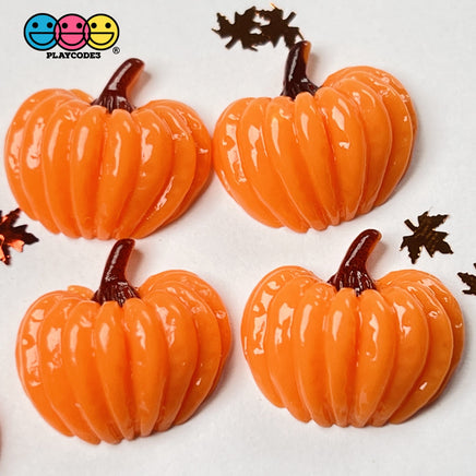 Pumpkin Mini Flatback Charms With Stems Charm Halloween Cabochons 10 Pcs