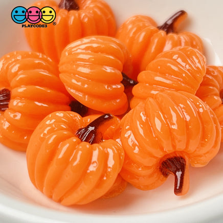 Pumpkin Mini Flatback Charms With Stems Charm Halloween Cabochons 10 Pcs