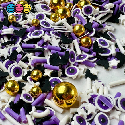 Purple Eyeball Black Bat Gold Beads Halloween Holiday Fake Clay Sprinkles Decoden Fimo Jimmies