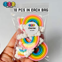 Rainbow And Clouds Bendable Polymer Clay Charm Decoden Pink 10 Pcs