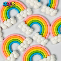 Rainbow And Clouds Bendable Polymer Clay Charm Decoden Pink 10 Pcs