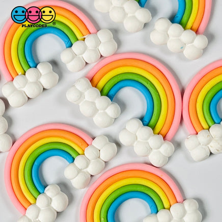 Rainbow And Clouds Bendable Polymer Clay Charm Decoden Pink 10 Pcs
