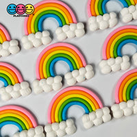 Rainbow And Clouds Bendable Polymer Clay Charm Decoden Pink 10 Pcs