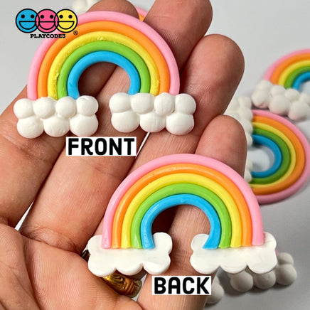 Rainbow And Clouds Bendable Polymer Clay Charm Decoden Pink 10 Pcs