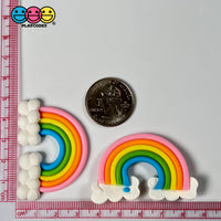 Rainbow And Clouds Bendable Polymer Clay Charm Decoden Pink 10 Pcs