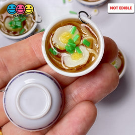 Ramen Noddle Egg Soup Bowl Mini With Loop Ring For Keychain Jewelry Realistic Cabochons 5 Pcs Charm