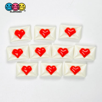 Red Heart Sealed Envelope Valentine’s Day Holiday Flatback Charms 10pcs - Fake Food