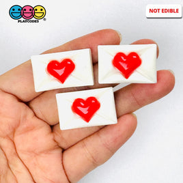 Red Heart Sealed Envelope Valentine’s Day Holiday Flatback Charms 10pcs - Fake Food