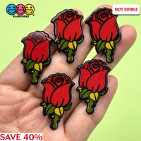 Red Rose With Stem Valentines Flatback Charms Cabochon Charm