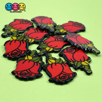 Red Rose With Stem Valentines Flatback Charms Cabochon Charm