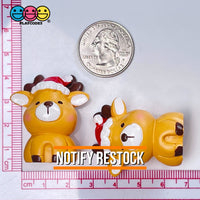 Reindeer 3D Charm With Santa Hat Christmas Miniature Resin Home Décor Accessories Cabochons 5 Pc