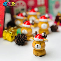 Reindeer 3D Charm With Santa Hat Christmas Miniature Resin Home Décor Accessories Cabochons 5 Pc