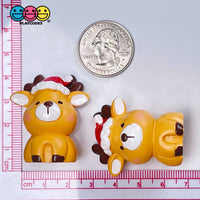 Reindeer 3D Charm With Santa Hat Christmas Miniature Resin Home Décor Accessories Cabochons 5 Pc