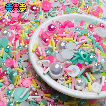 Rhinestone flatback Teal Pink Yellow Fake Clay Sprinkles Decoden Fimo Jimmies Sprinkle