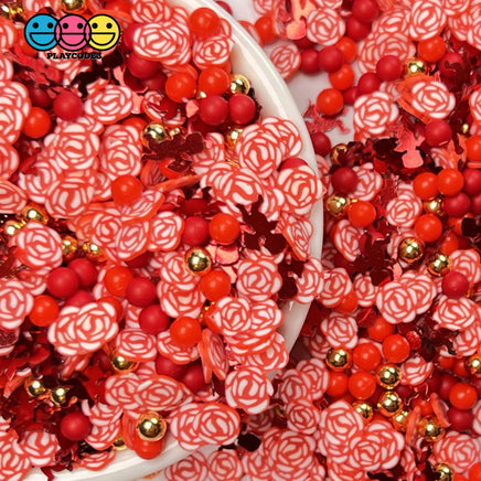 Rose Bouquet Faux Gold Beads Sprinkles Fimo Valentines Mix Glitter Cupid Funfetti 20 Grams Sprinkle