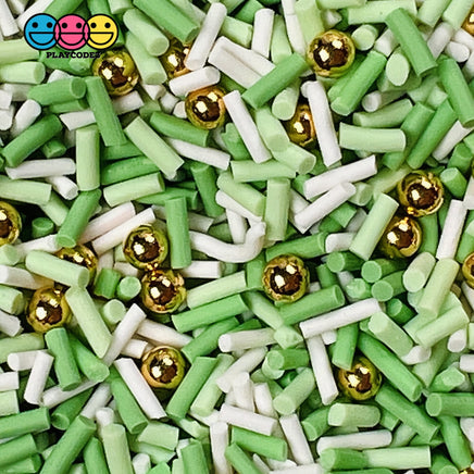 Saint Patricks Day Clay Sprinkles Gold Beads Mix Decoden Jimmies 20 Grams Sprinkle