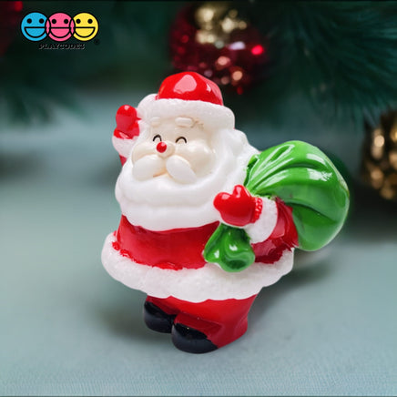 Santa Claus With Bag Of Gifts Miniature Charm Christmas Resin Cabochons 5 Pcs