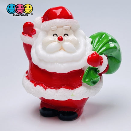 Santa Claus With Bag Of Gifts Miniature Charm Christmas Resin Cabochons 5 Pcs