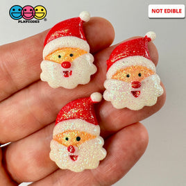 Santa Clause Head With Hat Glitter Christmas Holiday Flatback Cabochons Decoden Charm 10 Pcs