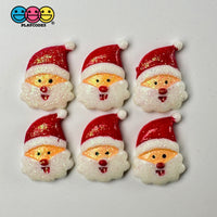 Santa Clause Head With Hat Glitter Christmas Holiday Flatback Cabochons Decoden Charm 10 Pcs