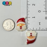 Santa Clause Head With Hat Glitter Christmas Holiday Flatback Cabochons Decoden Charm 10 Pcs