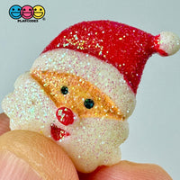 Santa Clause Head With Hat Glitter Christmas Holiday Flatback Cabochons Decoden Charm 10 Pcs