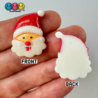 Santa Clause Head With Hat Glitter Christmas Holiday Flatback Cabochons Decoden Charm 10 Pcs