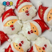 Santa Clause Head With Hat Glitter Christmas Holiday Flatback Cabochons Decoden Charm 10 Pcs