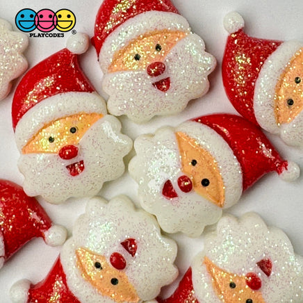 Santa Clause Head With Hat Glitter Christmas Holiday Flatback Cabochons Decoden Charm 10 Pcs