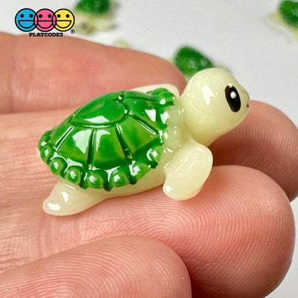 Sea Turtle With Green Heart Design Shell Tortoise Charm Decoden Cabochons 10 Pcs