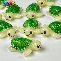 Sea Turtle With Green Heart Design Shell Tortoise Charm Decoden Cabochons 10 Pcs