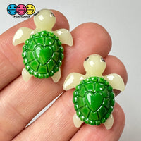 Sea Turtle With Green Heart Design Shell Tortoise Charm Decoden Cabochons 10 Pcs