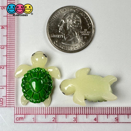 Sea Turtle With Green Heart Design Shell Tortoise Charm Decoden Cabochons 10 Pcs