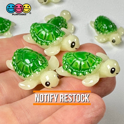 Sea Turtle With Green Heart Design Shell Tortoise Charm Decoden Cabochons 10 Pcs