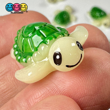 Sea Turtle With Green Heart Design Shell Tortoise Charm Decoden Cabochons 10 Pcs