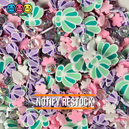 Seashell Treasures Mix Fimo Rhinestone Fake Polymer Clay Sprinkles Green Sea Shells Jimmies Funfetti