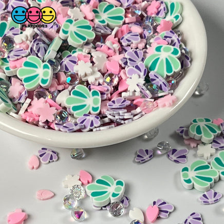 Seashell Treasures Mix Fimo Rhinestone Fake Polymer Clay Sprinkles Green Sea Shells Jimmies Funfetti
