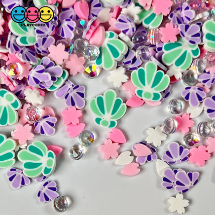 Seashell Treasures Mix Fimo Rhinestone Fake Polymer Clay Sprinkles Green Sea Shells Jimmies Funfetti