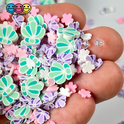 Seashell Treasures Mix Fimo Rhinestone Fake Polymer Clay Sprinkles Green Sea Shells Jimmies Funfetti