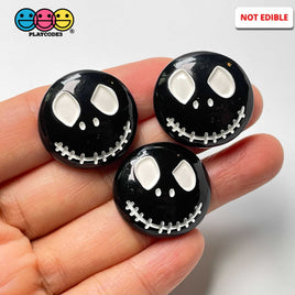 Skull Face Black Stitched Mouth Charm Halloween Cabochons 10 Pcs