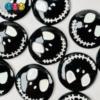 Skull Face Black Stitched Mouth Charm Skeleton Halloween Cabochons 10 Pcs