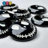 Skull Face Black Stitched Mouth Charm Skeleton Halloween Cabochons 10 Pcs