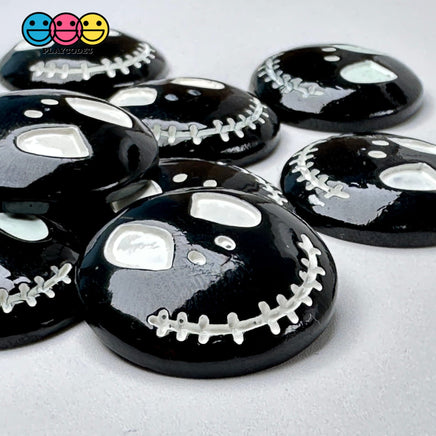 Skull Face Black Stitched Mouth Charm Skeleton Halloween Cabochons 10 Pcs