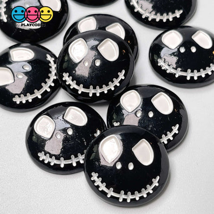 Skull Face Black Stitched Mouth Charm Halloween Cabochons 10 Pcs