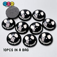 Skull Face Black Stitched Mouth Charm Halloween Cabochons 10 Pcs