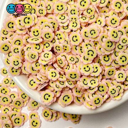 Smiling Flower Happy Face Fimo Slices Pink Yellow Fake Clay Sprinkles Decoden Jimmies 20 Grams